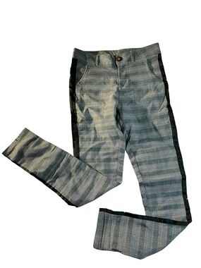 Plaid Skinny Jeans with Black Side Stripe - Women